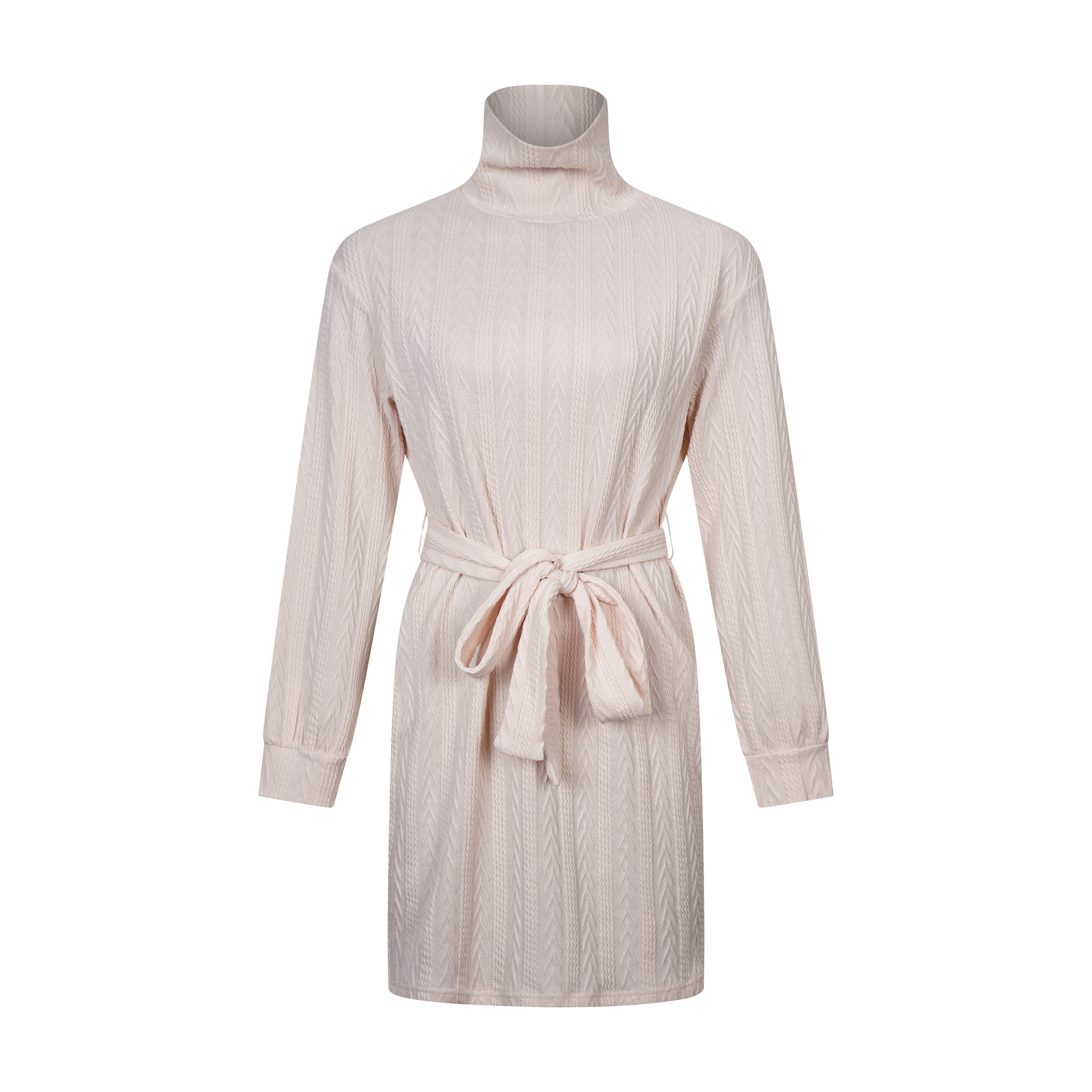 Custom Autumn Bodycon Turtleneck Monocolor Texture Cable Knit Angola Modal Core Spun Yarn Women Sweater Dress