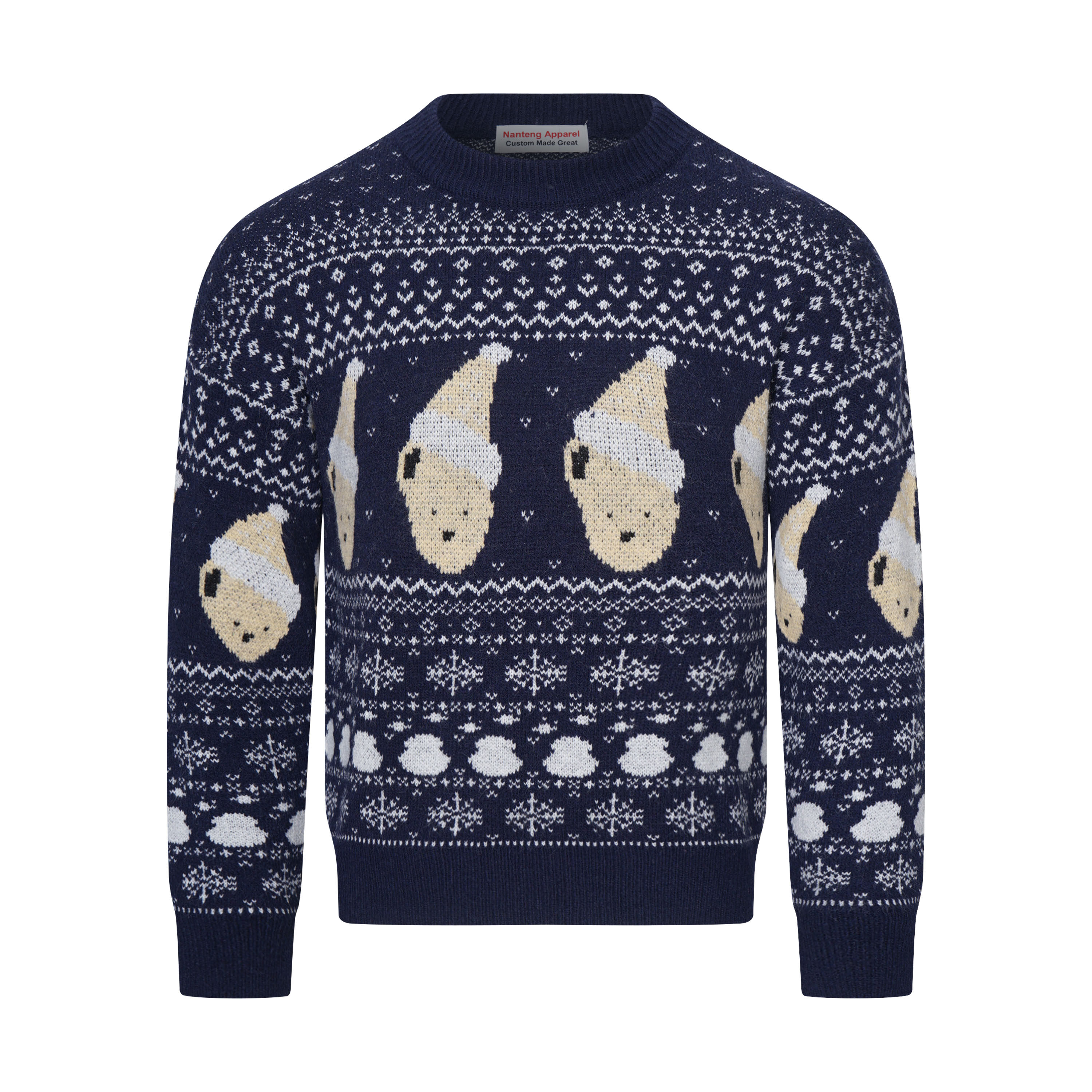 Custom Supply Autumn And Winter Western Loose Ugly Bear Snowflake Cartoon Jacquard Wool Men Pullover Christmas Sweater