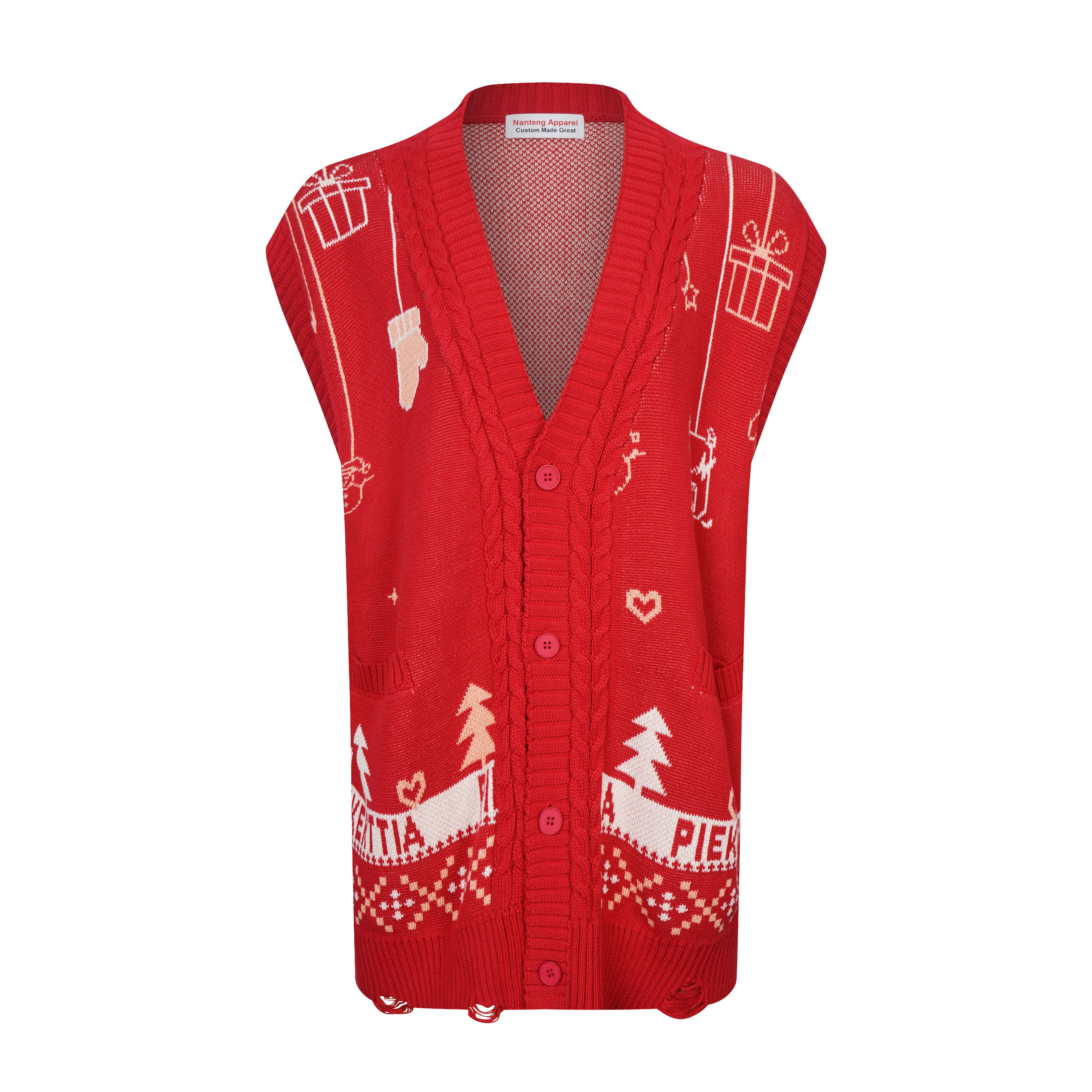 Autumn and Winter Lovely V-ringen RIP Christmas Trees Cotton Women Vest Christmas Sweater