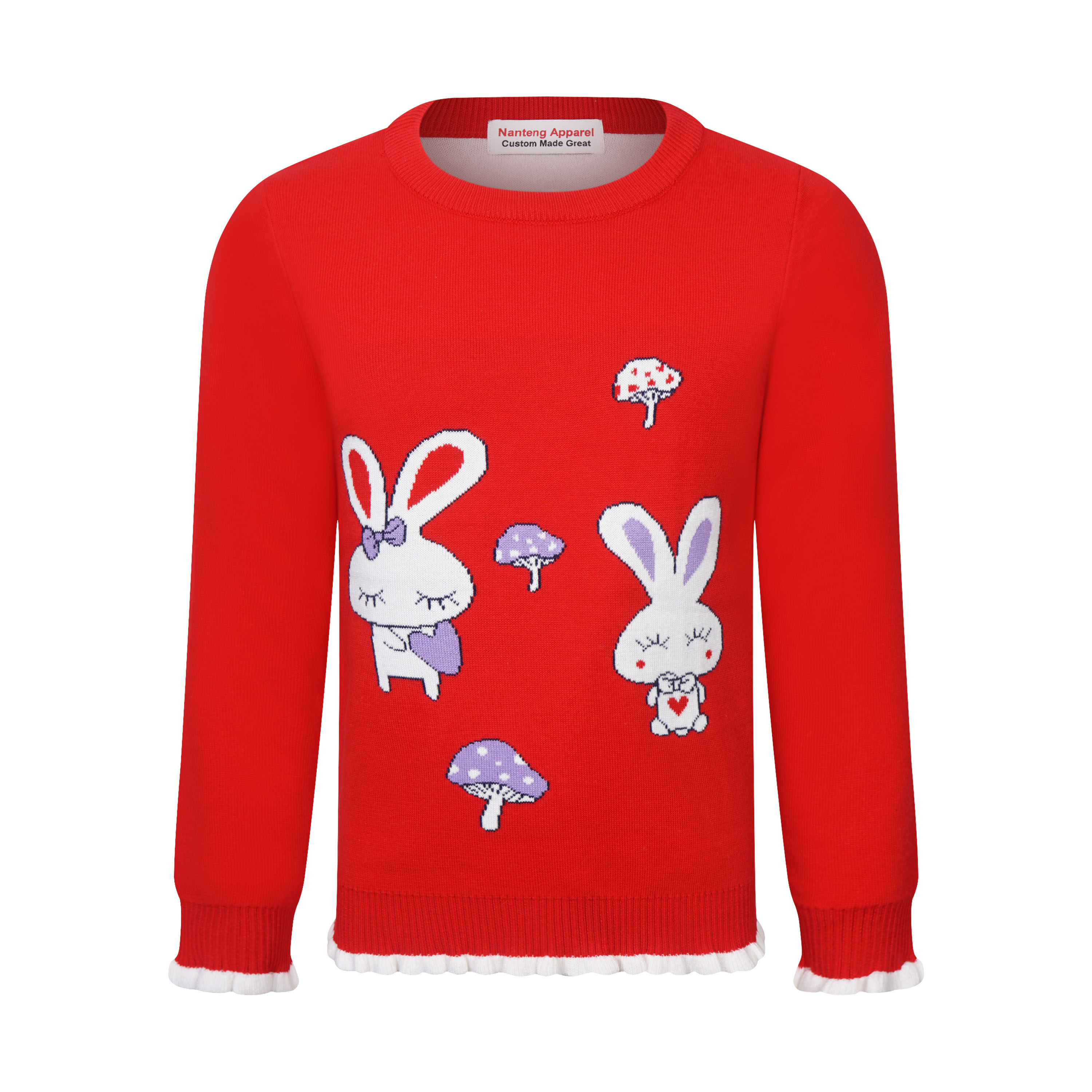 Winter Softness And Rabbit O-Neck Mushroom Wool Pullover Hem Pattern Blend Wave Comfort Sweater Adorable Kids