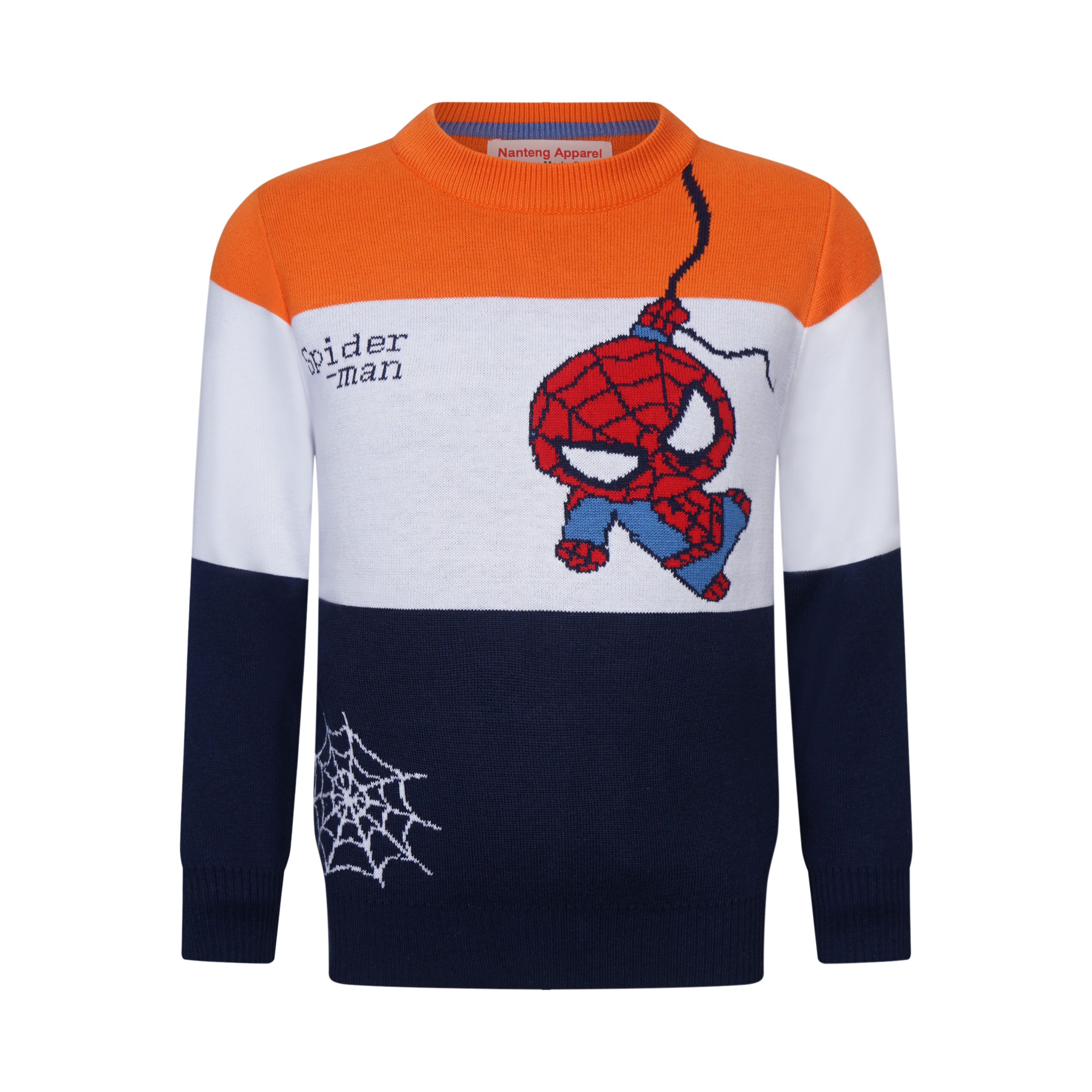 Custom ODM Winter Cartoon Image Regular Sleeve Spider-Man Acrylic Fibers Kids Pullover Sweater