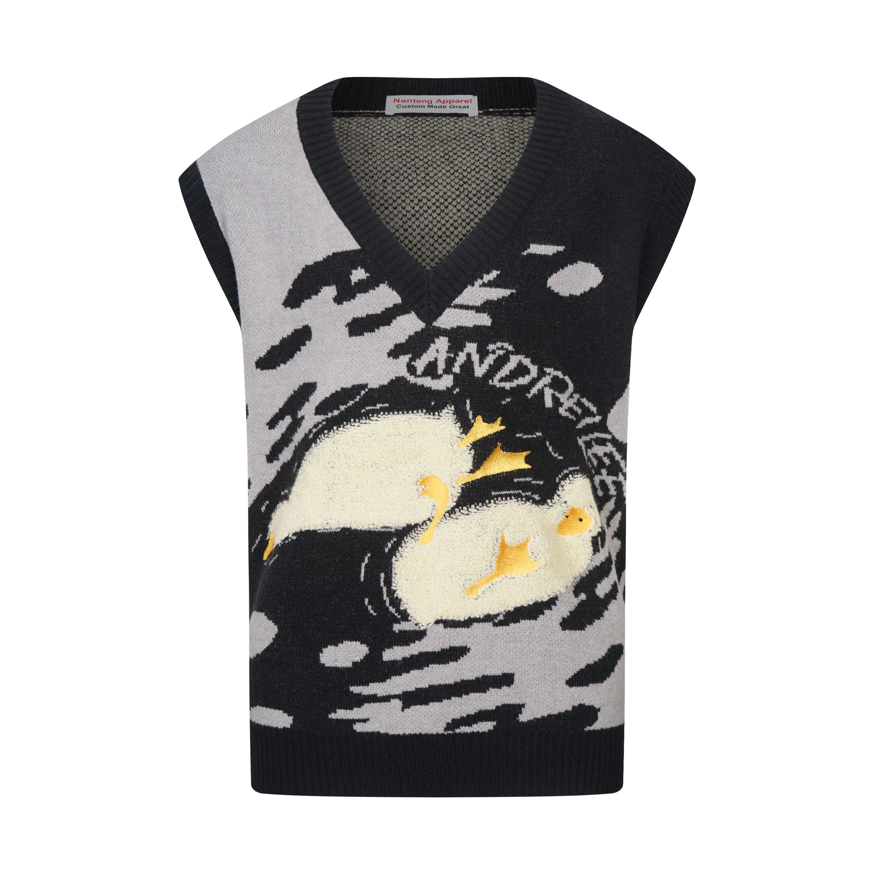 Custom Autumn Versatile Casual V-Neck Sleeveless Lovely Duck Pattern Wool Blend Men Vest Sweater