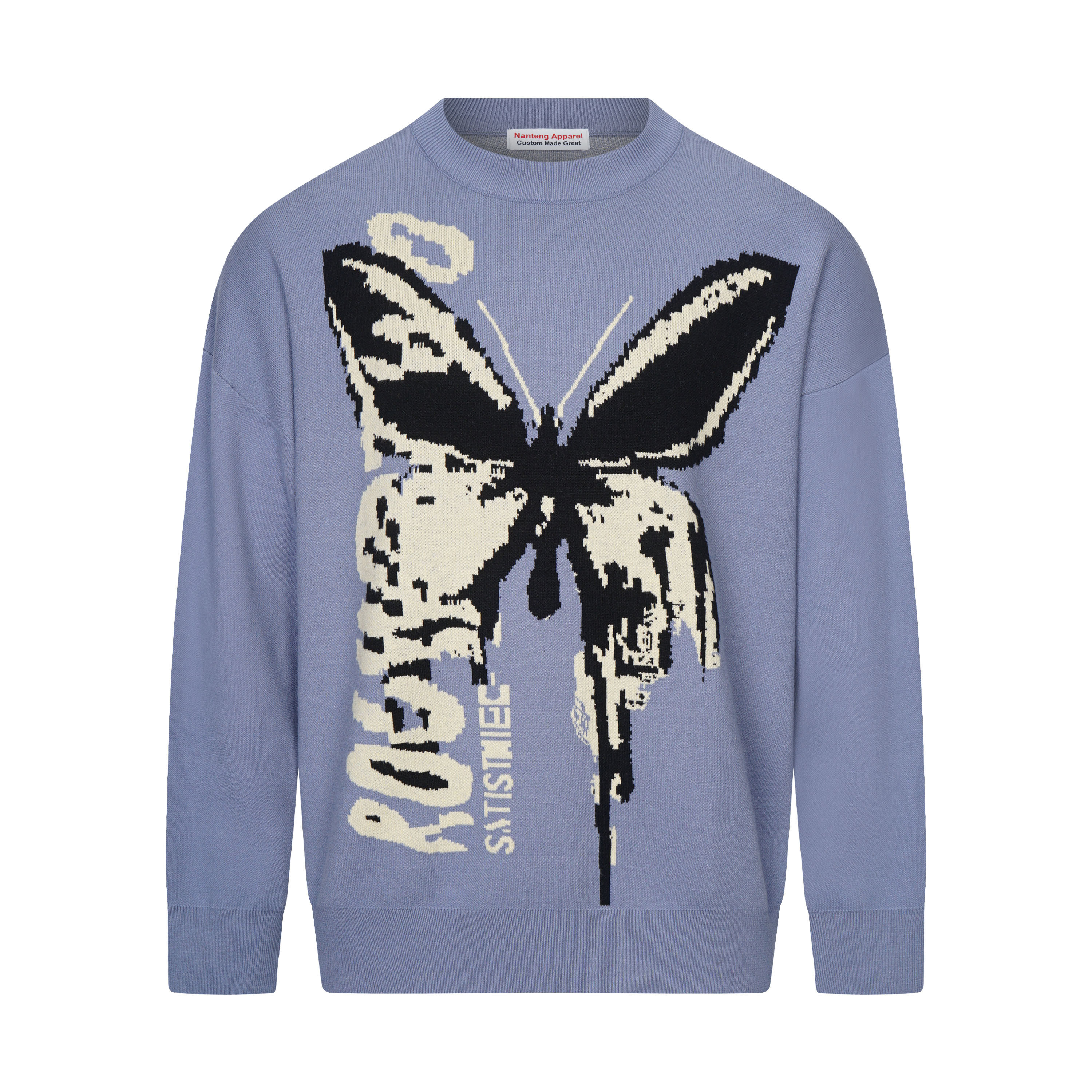 Custom Trendy Knitted Crew Neck Long Sleeve Butterfly Air Letter Inspissate Cashmere Men Pullover Sweater