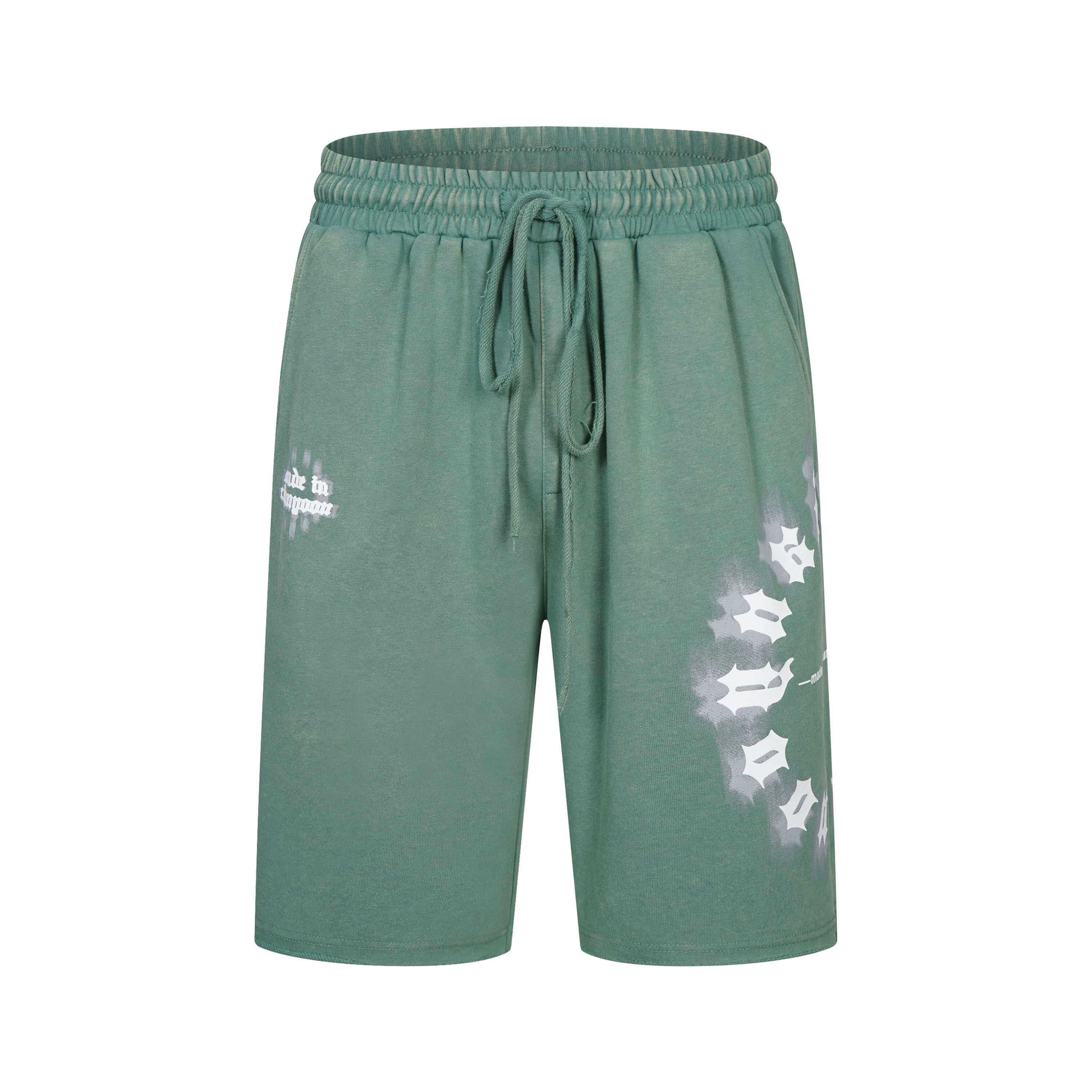 Custom Manufacturer Summer Loose Frayed Elastic Waist Logo Glue Printing Five Point Pants Men Shorts