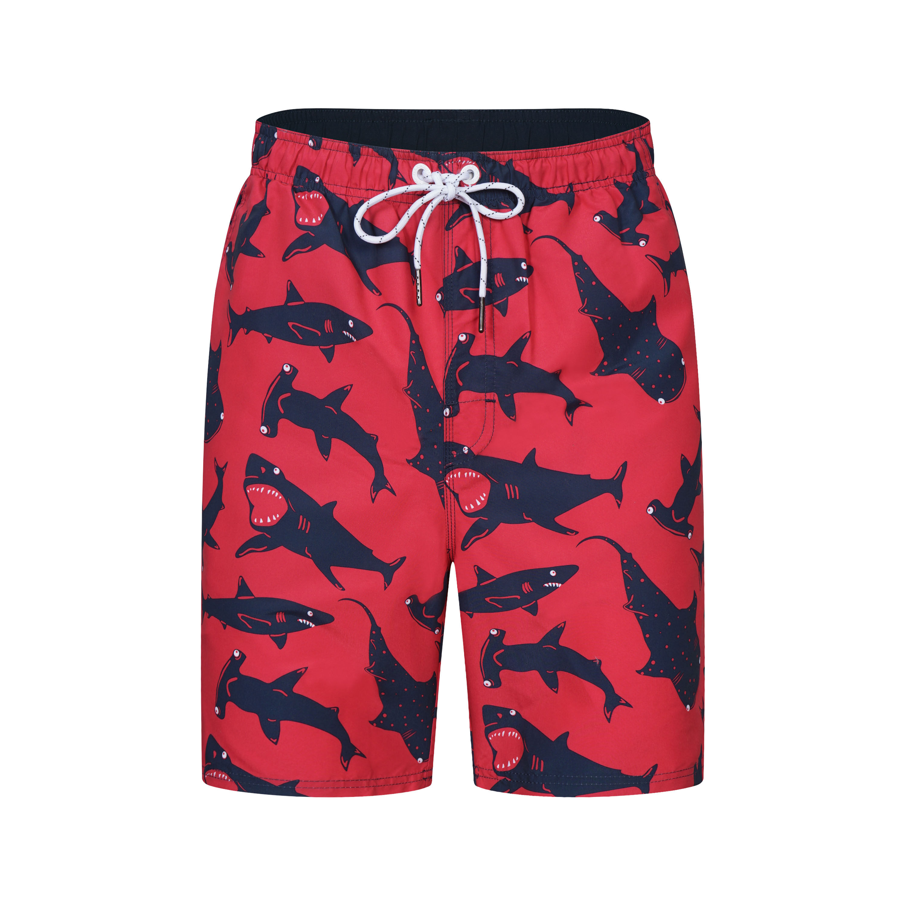 Custom Summer Beach Casual Five Point Pants Cartoon Shark Print 100%Polyester Men Shorts