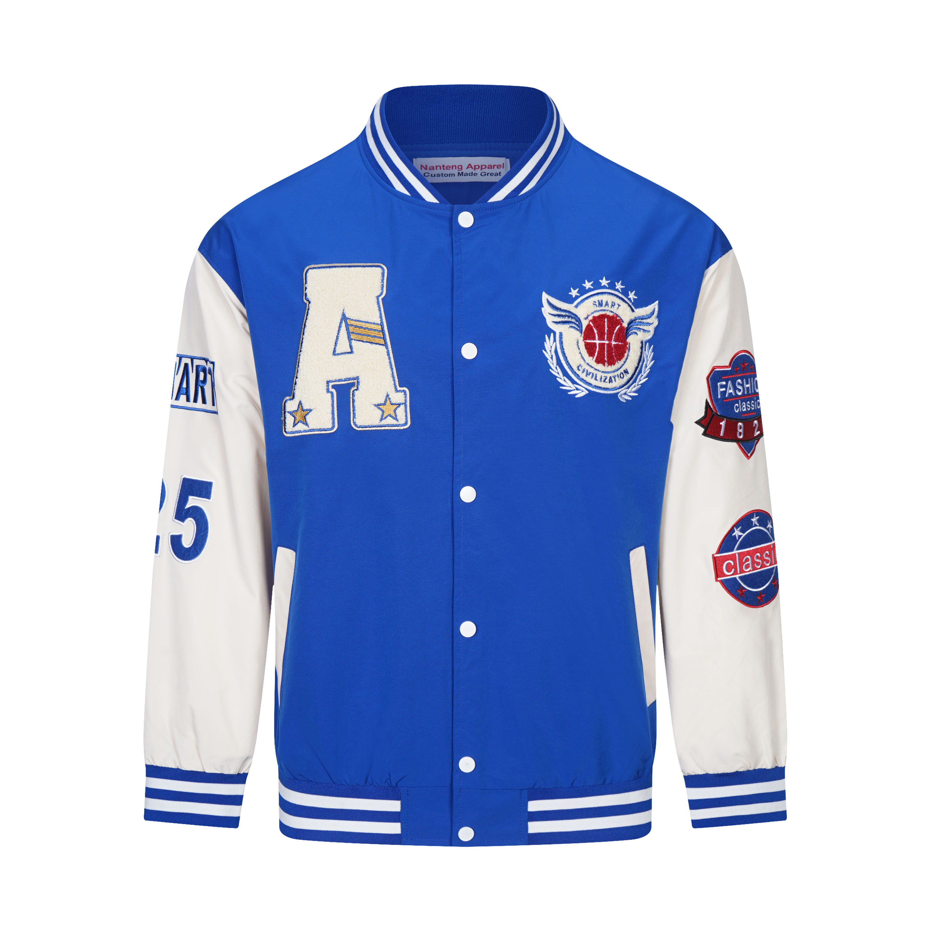 Custom Winter Keep Warm Front Pocket Sleeve Contrast Patch Designs Baseball Uniform Men Varsity Jacket