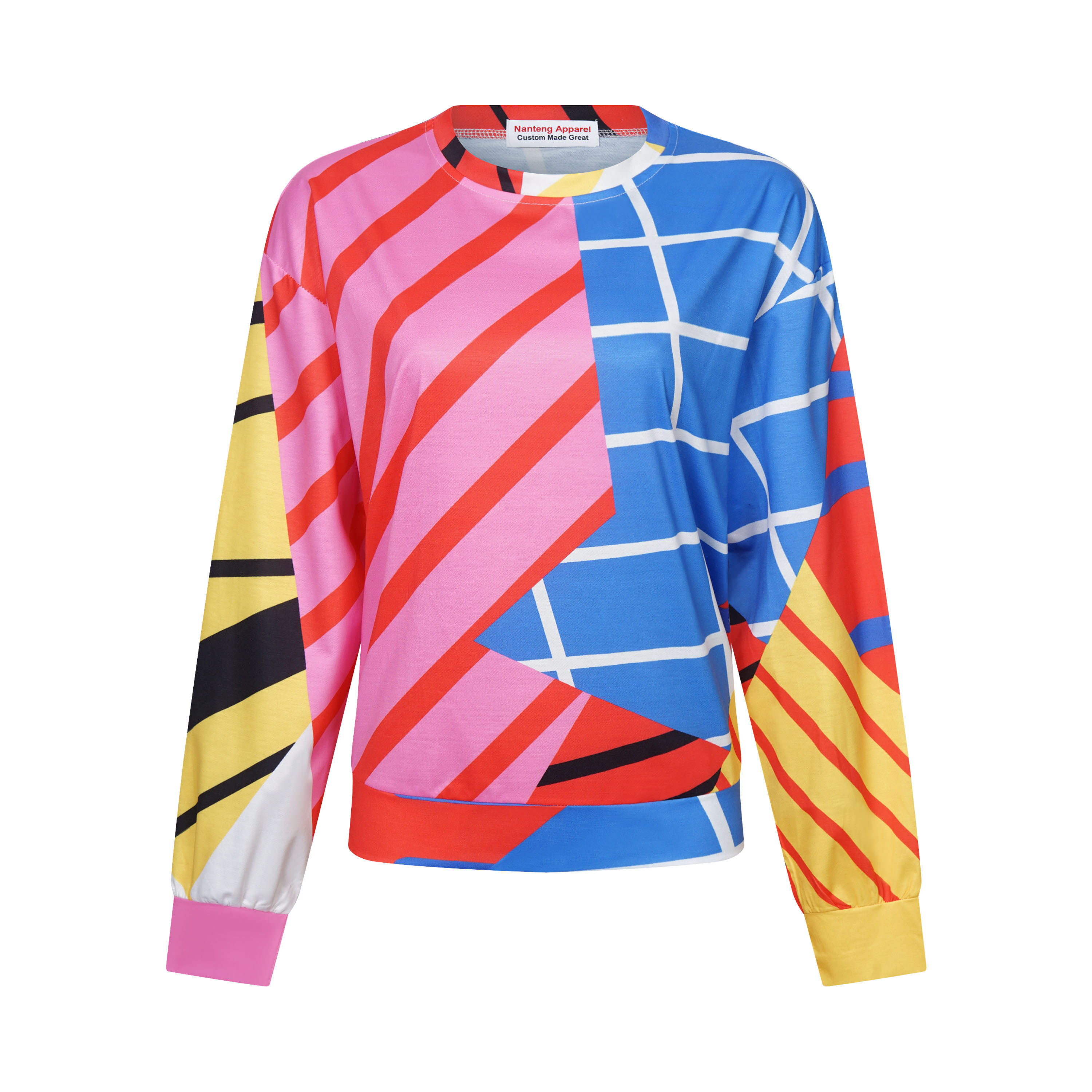 Custom Autumn Casual Long Sleeve Blouse And Pants Geometric Thermal Dye Sublimation Polyester Women Sportswear Set