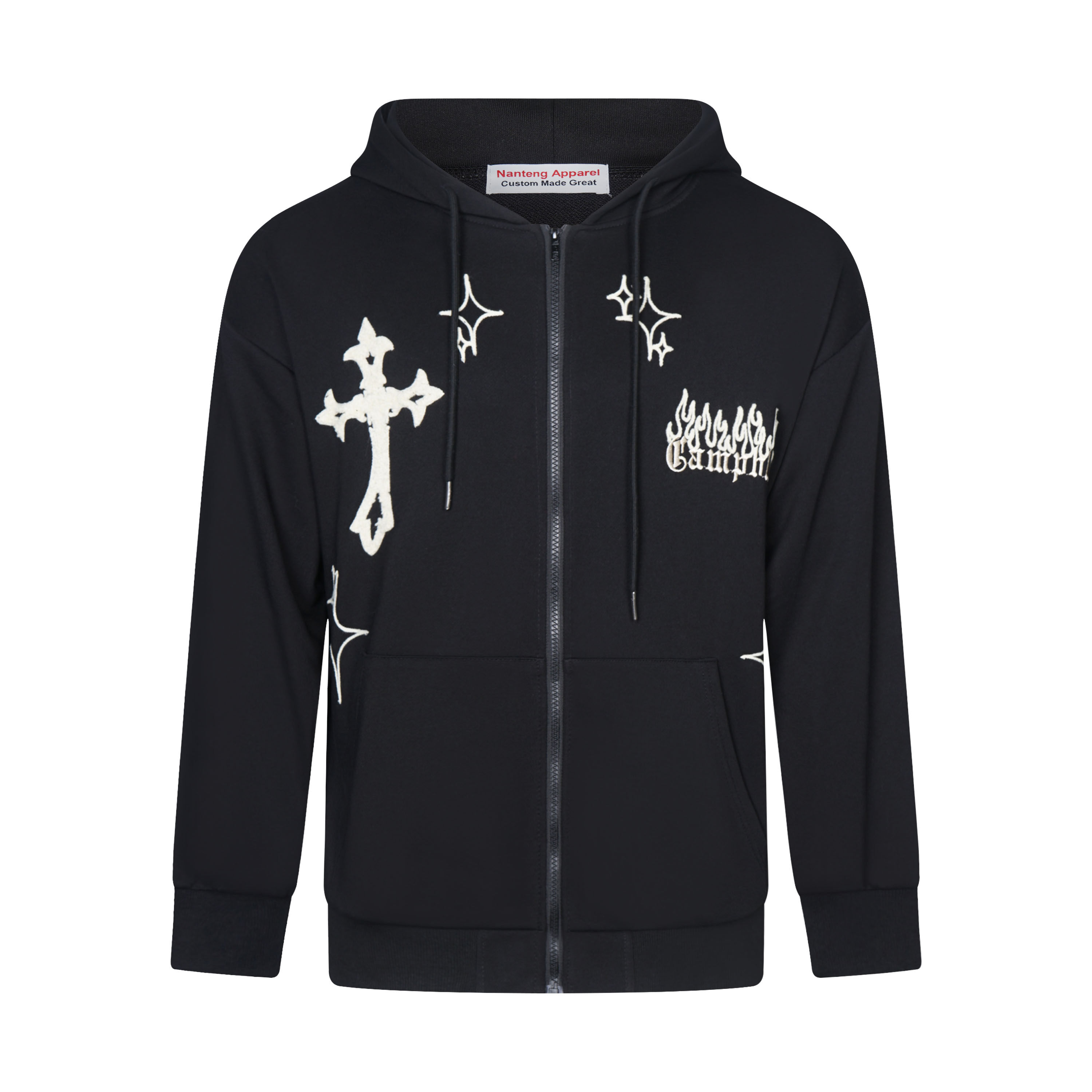 Winter Street Style Regular Sleeve Crucifix utvidgade Clear Cotton Men Full Zip Hoodie