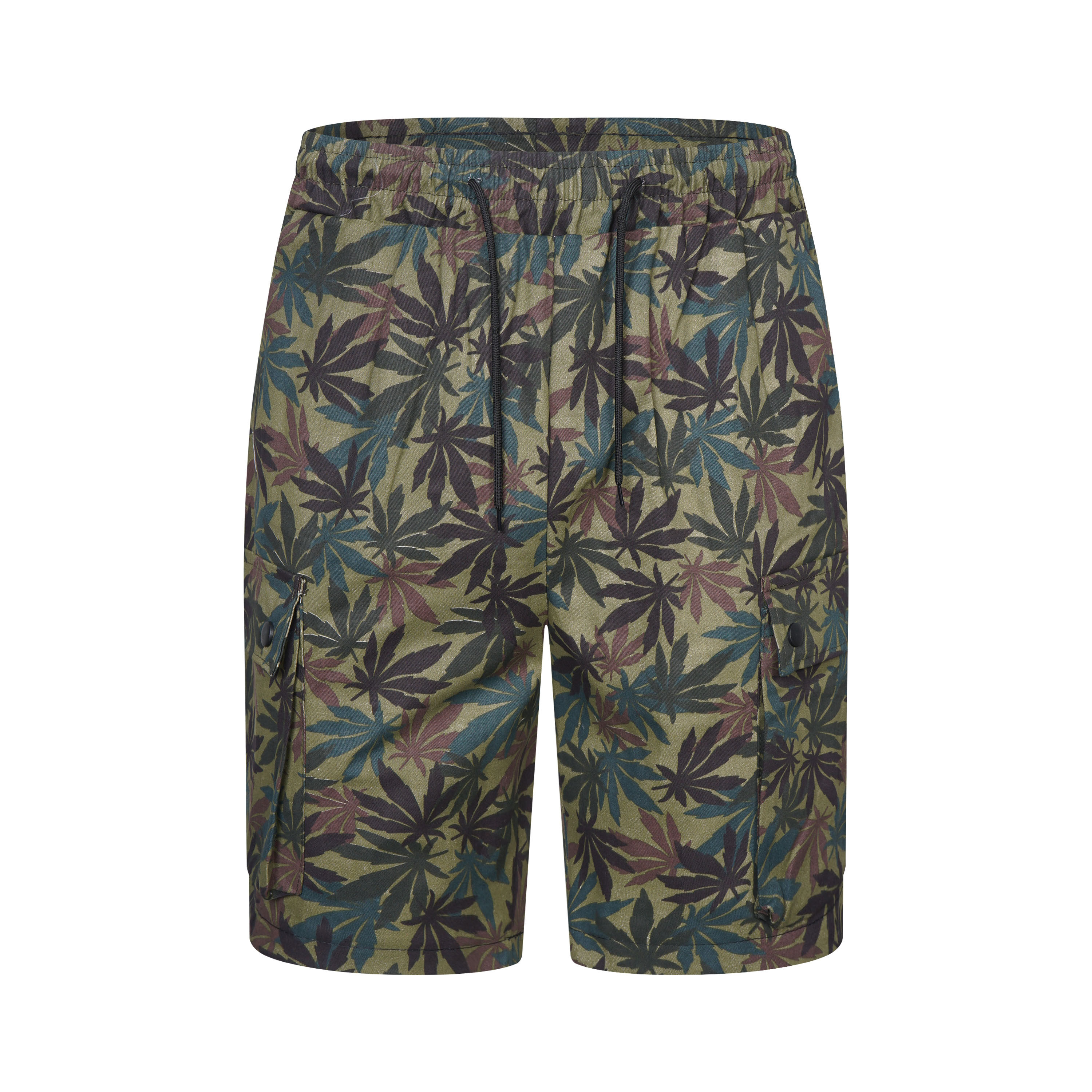 Custom Cheap Summer Bib Overall Beach Elasticated Maple Leaf Print Polyester Men Shorts