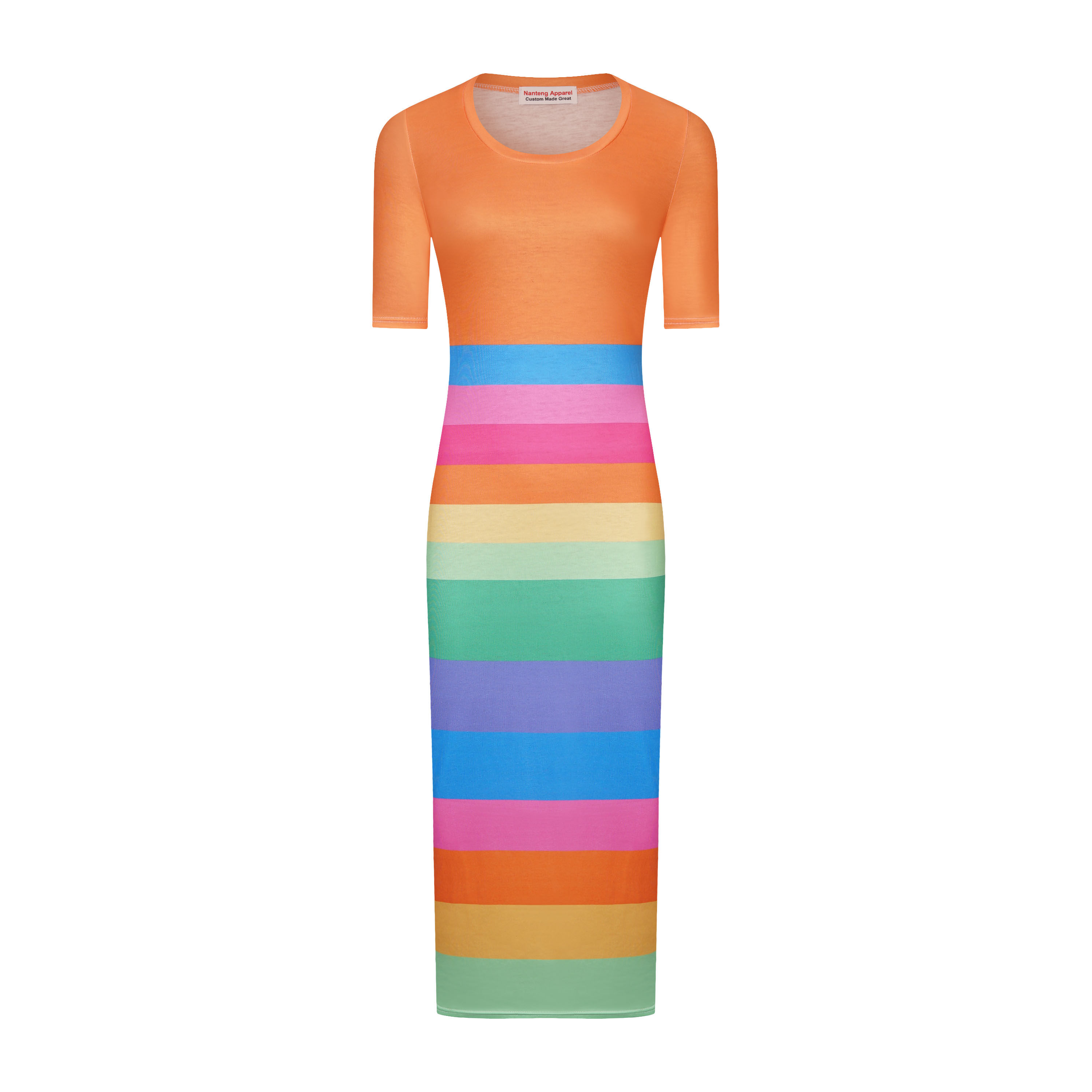 Custom Summer Sexy Slim Short Sleeve Rainbow Sublimation Printing Spandex Blend Women Dresses