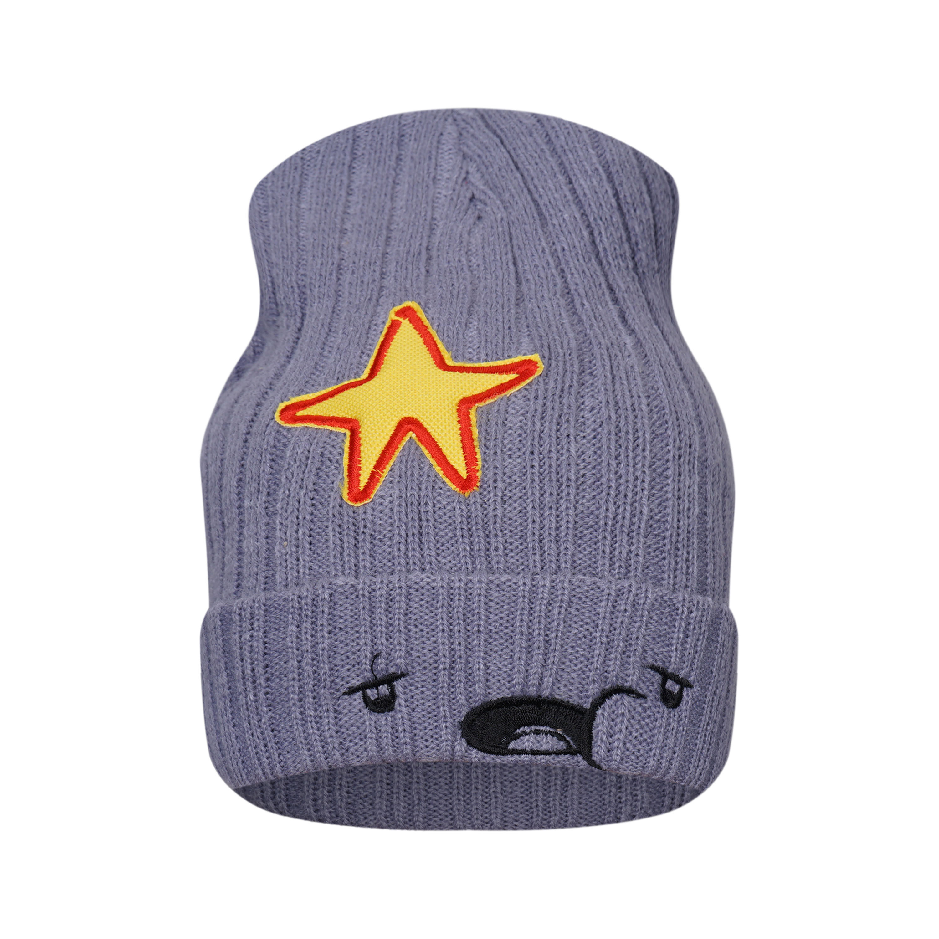 Custom Winter Cartoon Image Double-Deck Cable Knit Stars Appliques Chunky Knit Accessories Unisex Cap