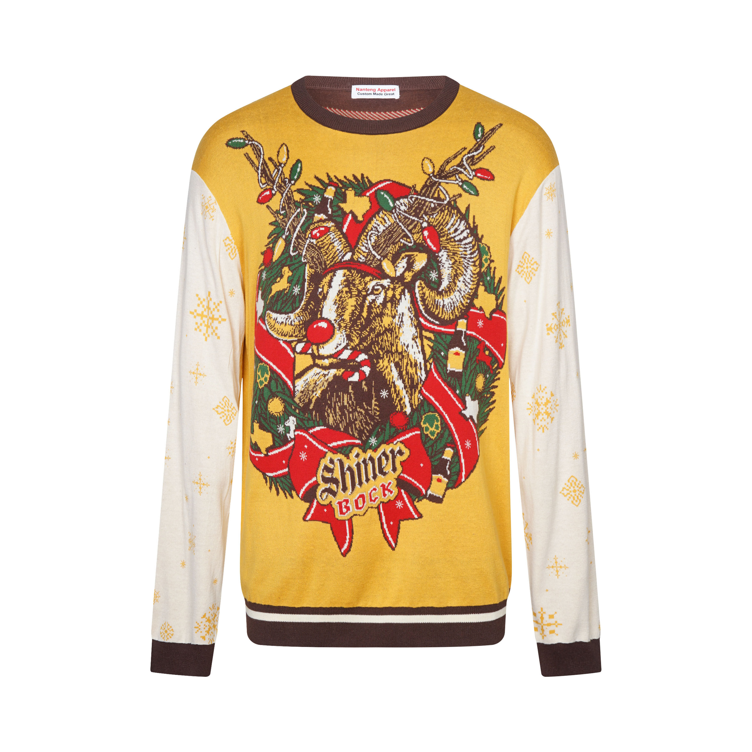 Custom OEM Softness And Comfort Long Sleeve Reindeer Snowflake Colors Rib Men Pullover Christmas Sweater