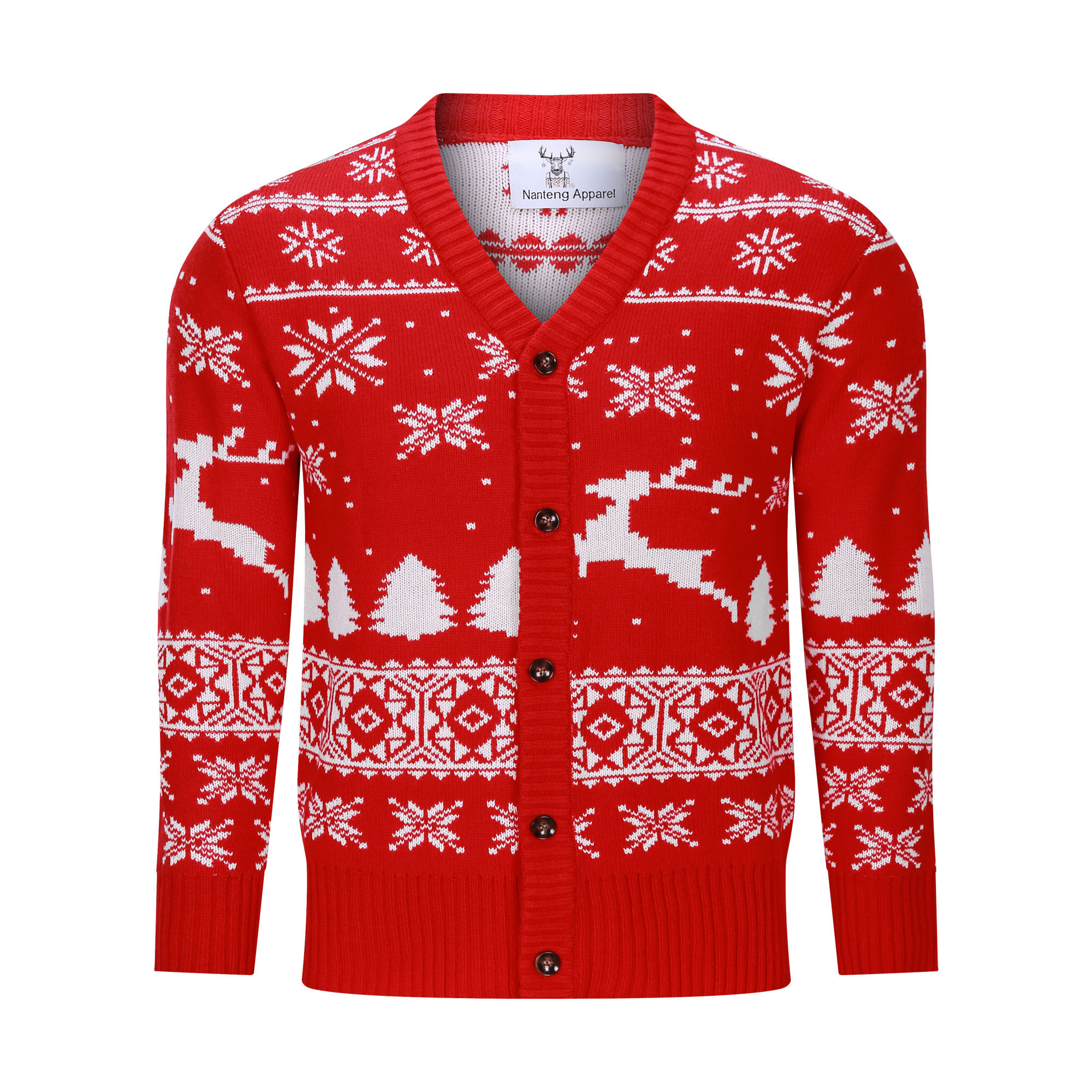 Custom  V-Neck Button Snowflake Jacquard Ugly 100% Acrylic Men Cardigan Christmas Sweater