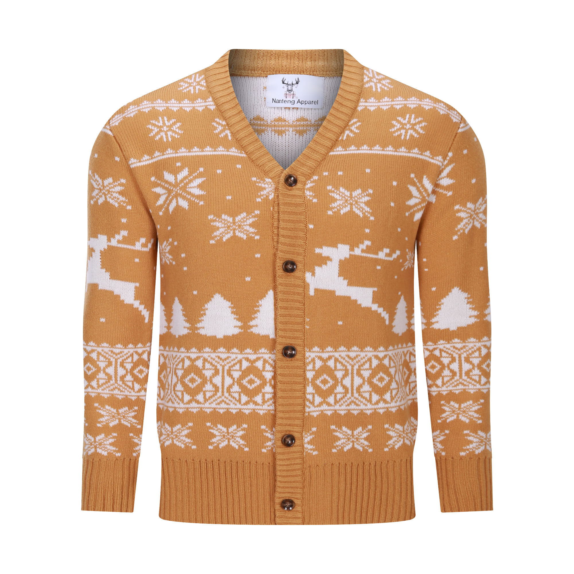 Custom V-Neck Button Deer Printing Knitting Ugly Xmas Wool Acrylic Men Cardigan Christmas Sweater
