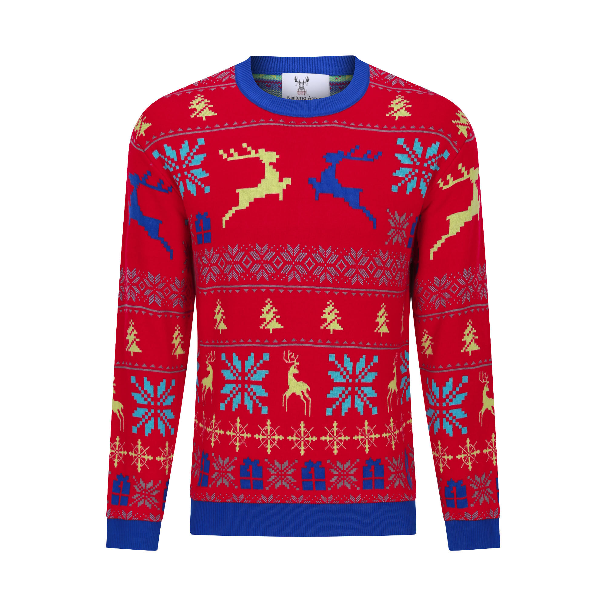 Custom  O-Neck Long Sleeve Christmas-Tree Pattern Alpaca Fiber Men Pullover Christmas Sweater