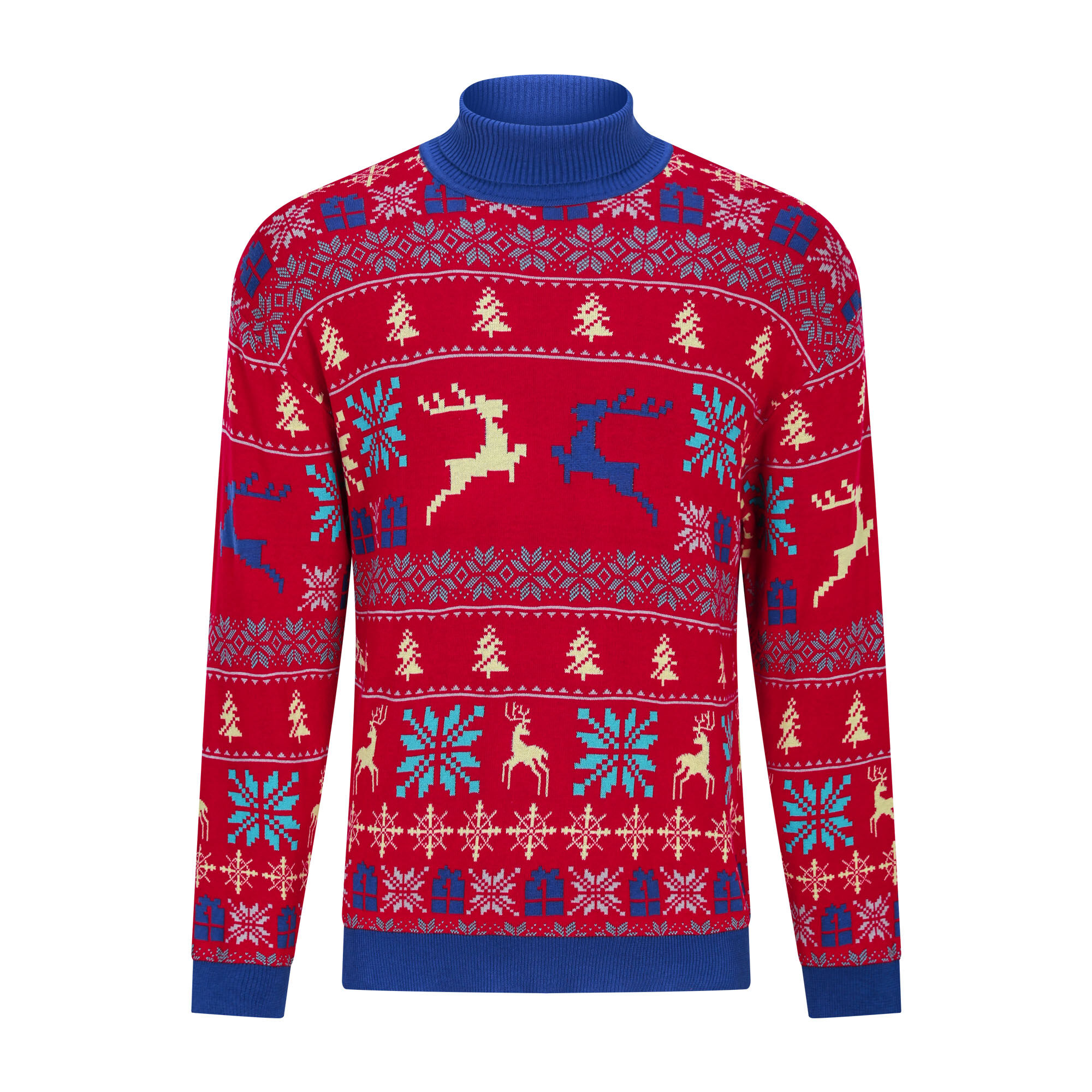 Custom  Pullover Christmas-Tree Pattern Anti-Shrink Men Turtleneck Christmas Sweater