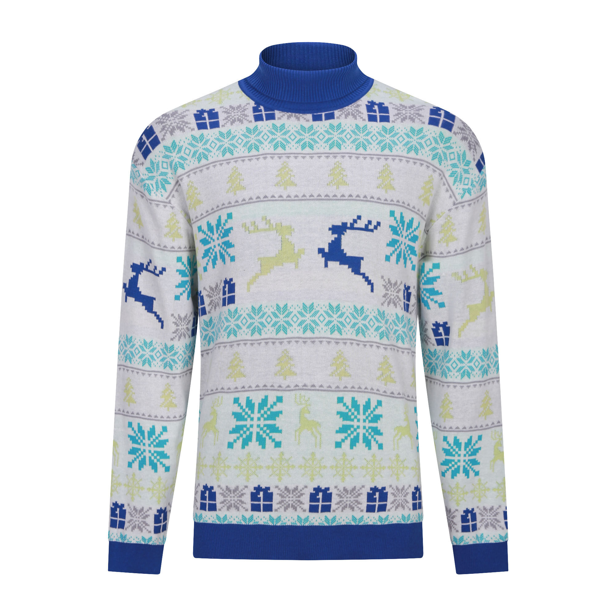 Custom  Regular Sleeve Caribou Pattern Jacquard Quick Dry Men Turtleneck Christmas Sweater