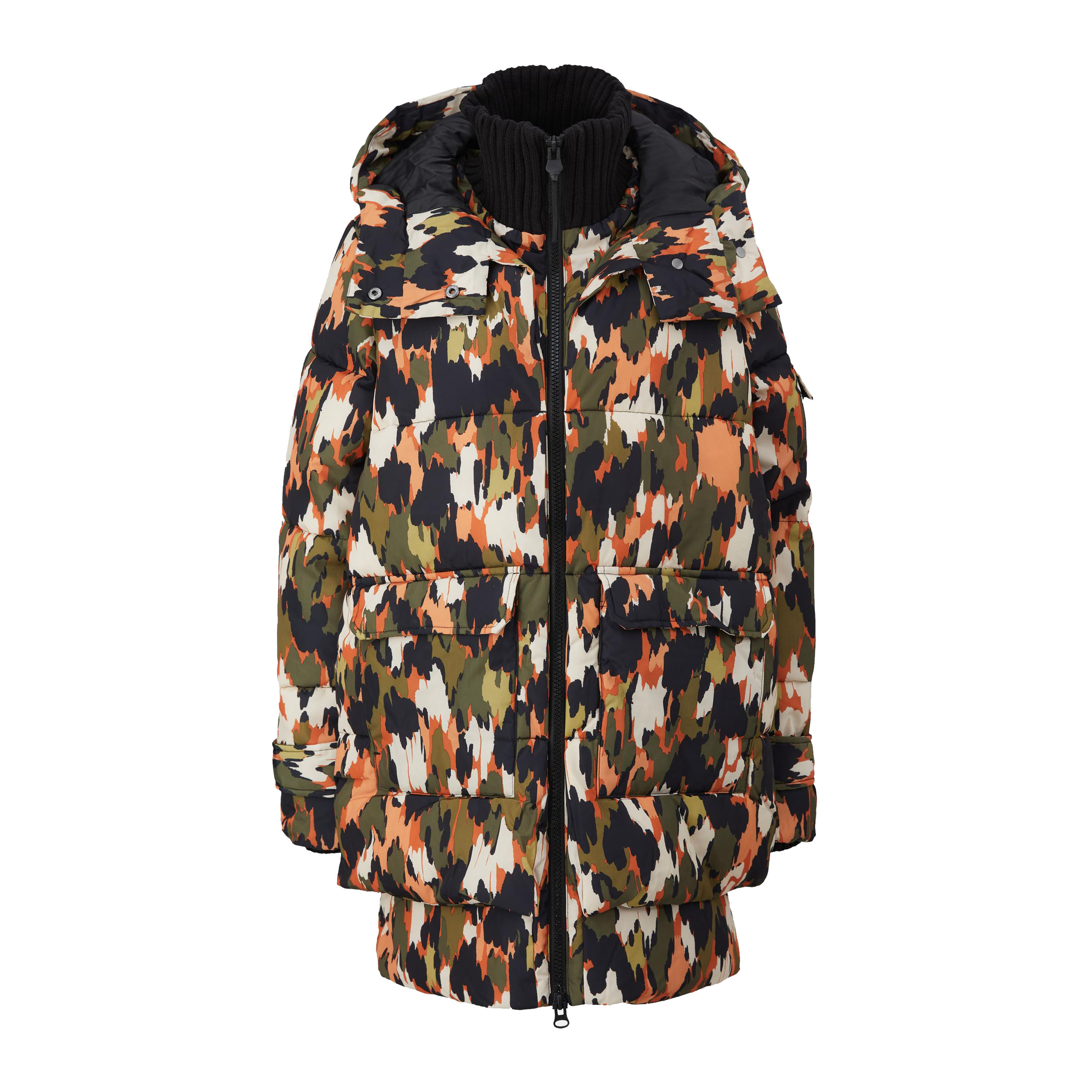 Custom 100% Polyester 80% Duck Down Camouflage Pattern Hooded Turtleneck Woman Puffer Jacket