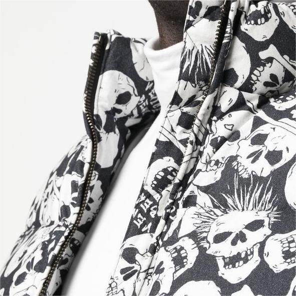 Jacket, Puffer Jacket, 80% Duck Down Filling, Street FashionSkull Pattern, High Collar Zipper