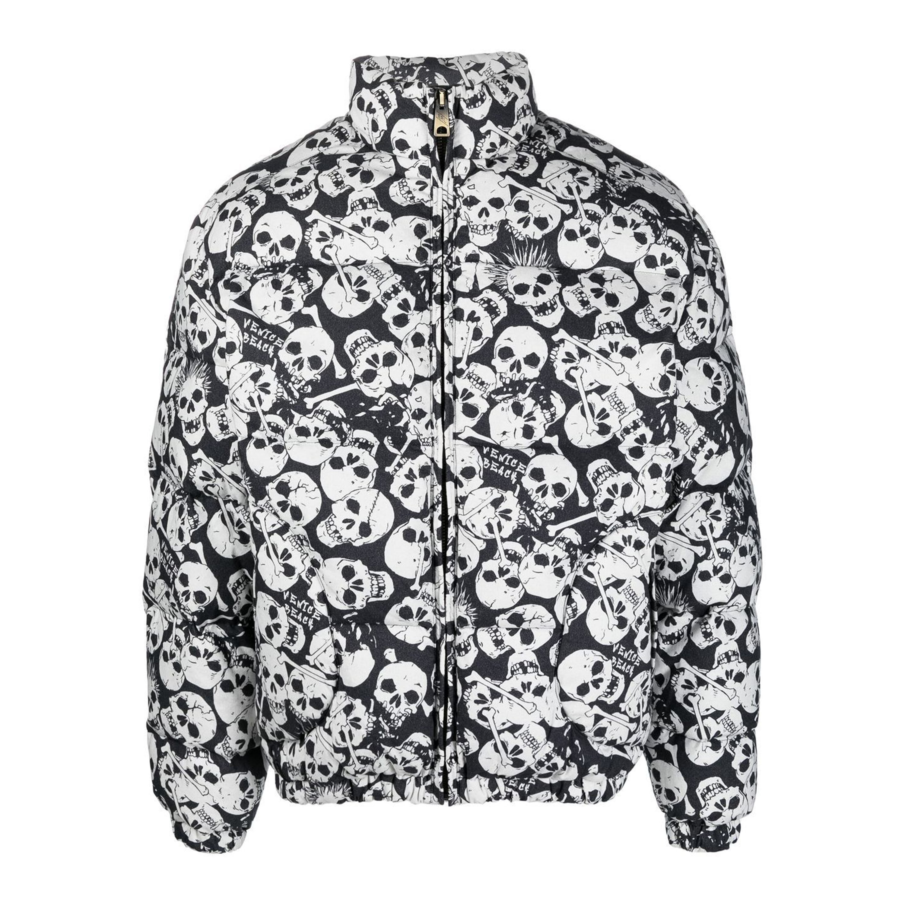 Custom 100% Polyester 80% Duck Down Filling Street FashionSkull Pattern High Collar Zipper Men Puffer Jacket