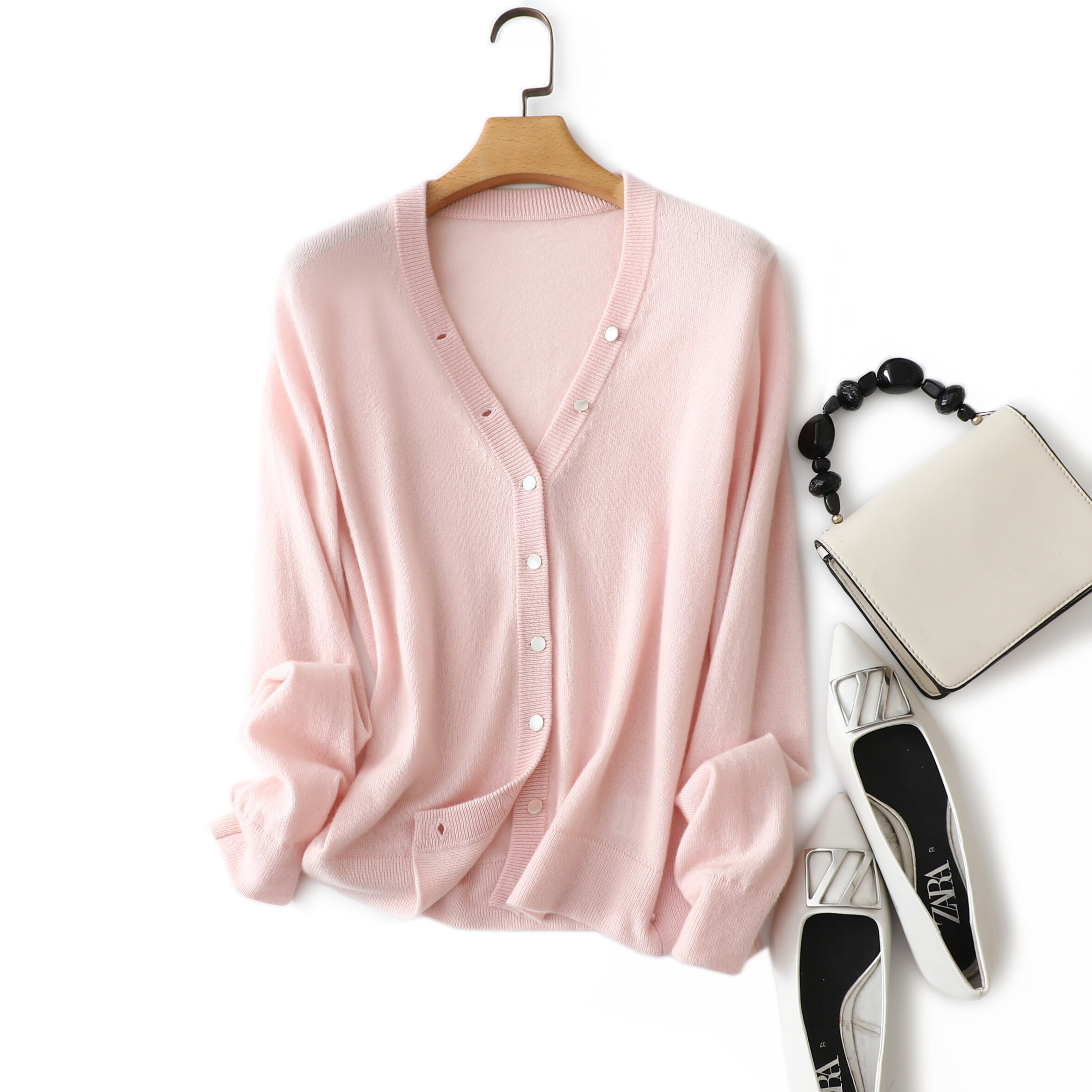 V Neck Basic Knit Cashmere, Long Sleeve Cashmere, Women Button Cardigan, Cashmere Sweater