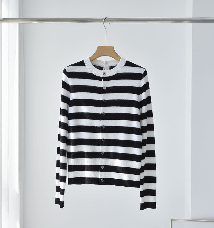 Striped Spliced Knit Cashmere, Long Sleeve Cashmere, Women Button Cardigan, Cashmere Sweater