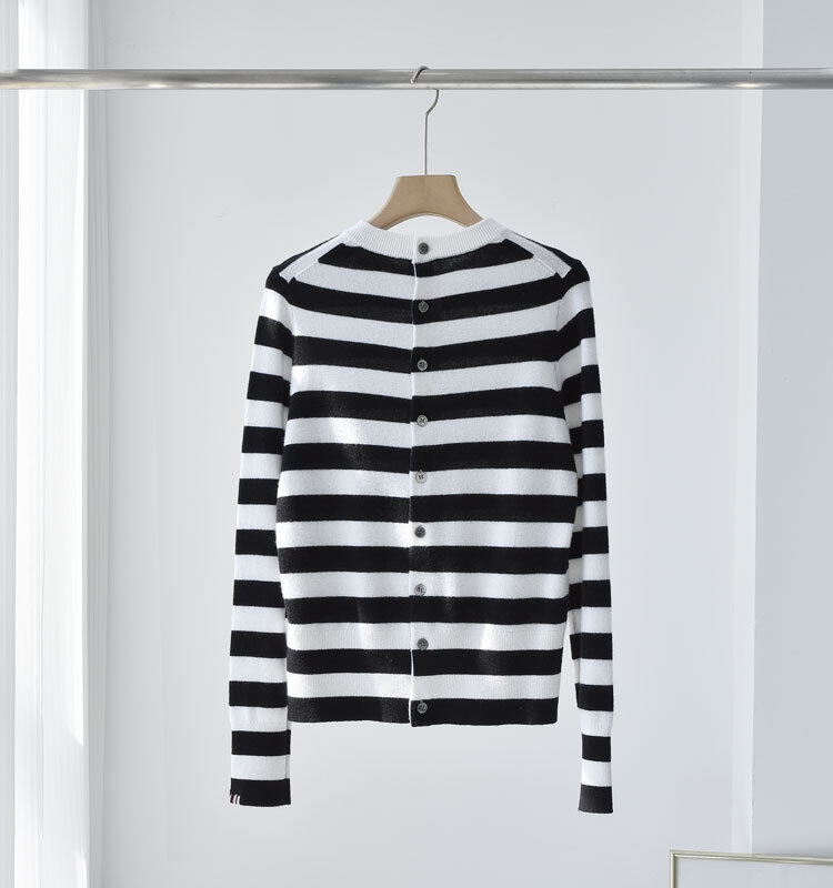 Striped Spliced Knit Cashmere, Long Sleeve Cashmere, Women Button Cardigan, Cashmere Sweater