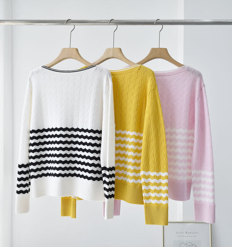 Striped Contrasting Wide Necked Cashmere, Long Sleeve Cashmere, Women Pullover, Cashmere Sweater