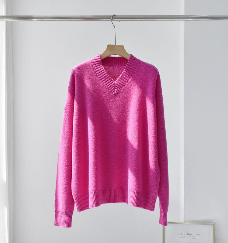 Solid V Neck Knitted Rib Cashmere, Long Sleeve Cashmere, Women Pullover, Cashmere Sweater
