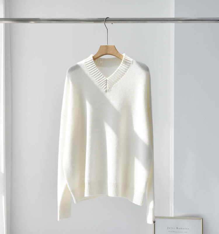 Solid V Neck Knitted Rib Cashmere, Long Sleeve Cashmere, Women Pullover, Cashmere Sweater