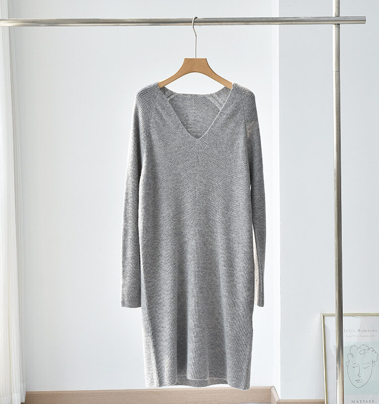 V Neck Basic en cachemire en tricot, à manches longues en cachemire, robe en jersey pour femmes, pull en cachemire