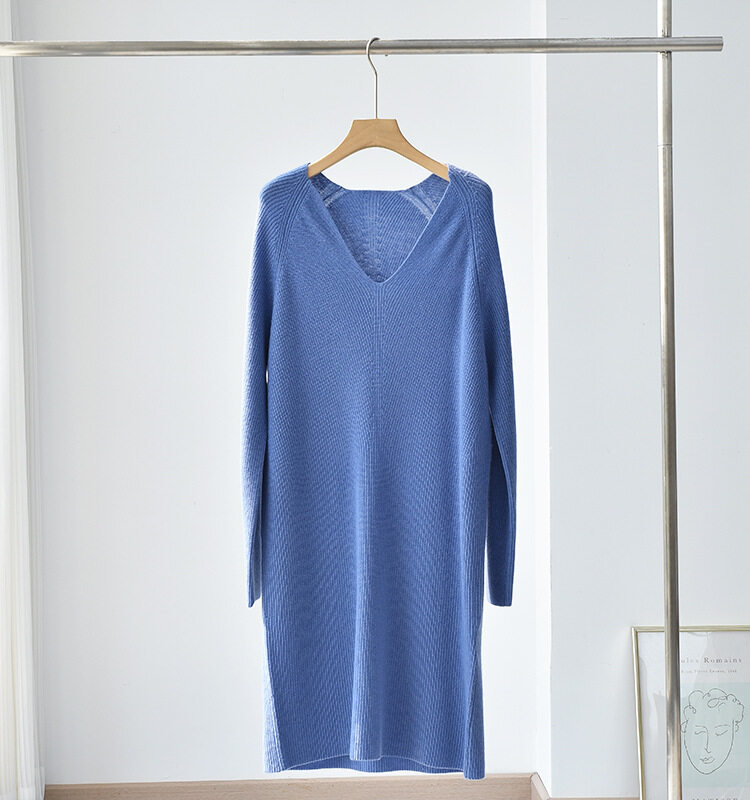 V Neck Basic en cachemire en tricot, à manches longues en cachemire, robe en jersey pour femmes, pull en cachemire