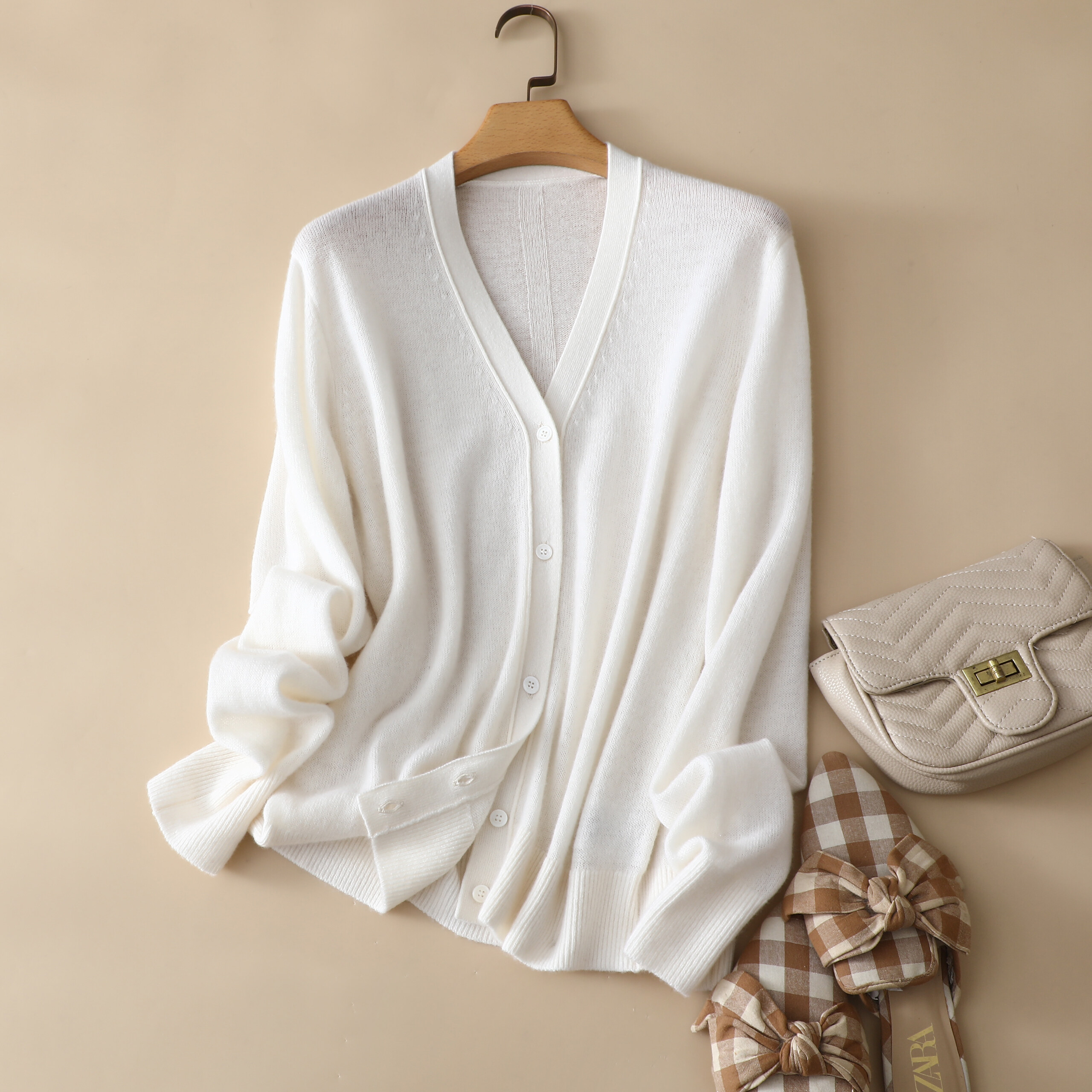 Monochrome Basic Knit Cashmere, Long Sleeve Cashmere, Women Button Cardigan, Cashmere Sweater