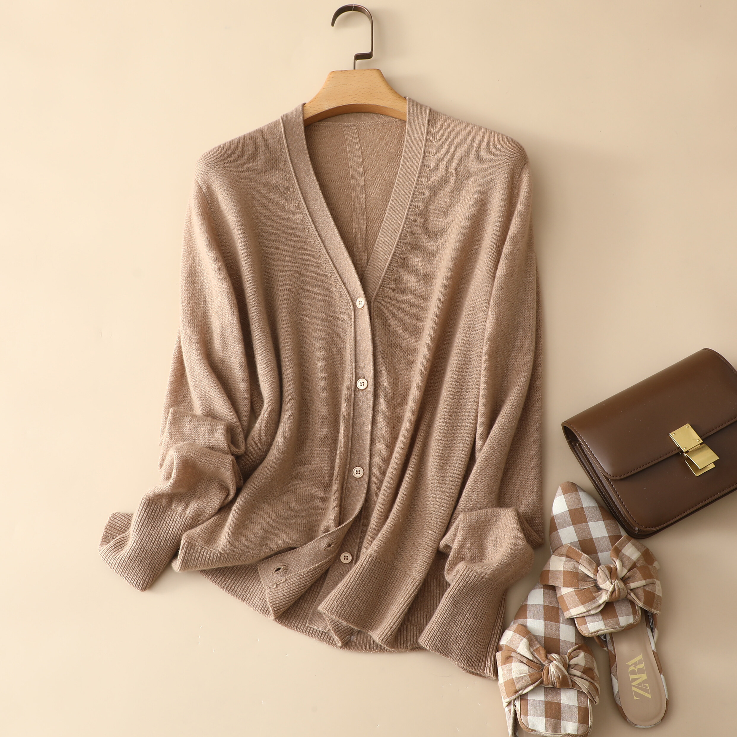 Monochrome Basic Knit Cashmere, Long Sleeve Cashmere, Women Button Cardigan, Cashmere Sweater