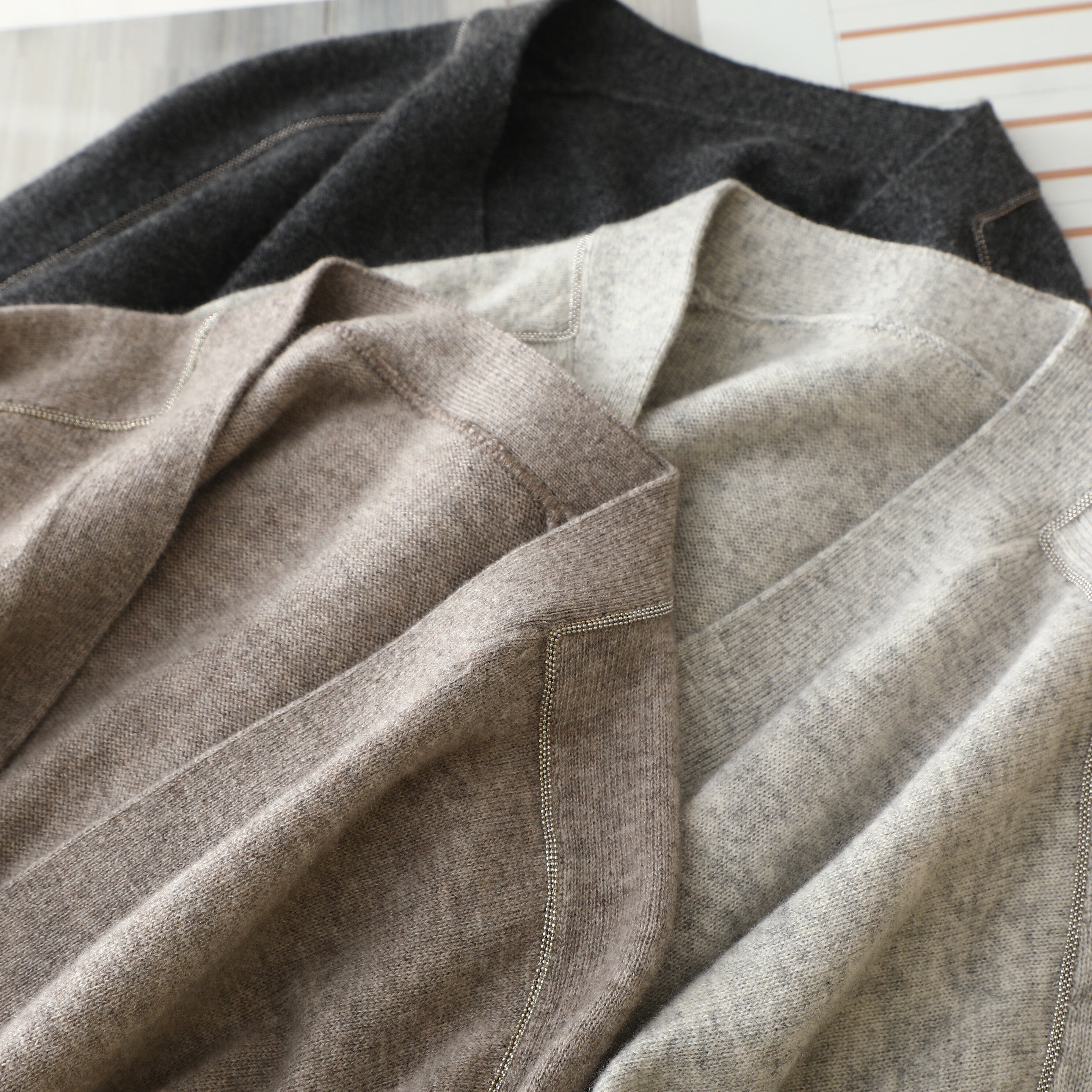 V Neck Decorative Line Cashmere, Long Sleeve Cashmere, Women Button Cardigan, Cashmere Sweater