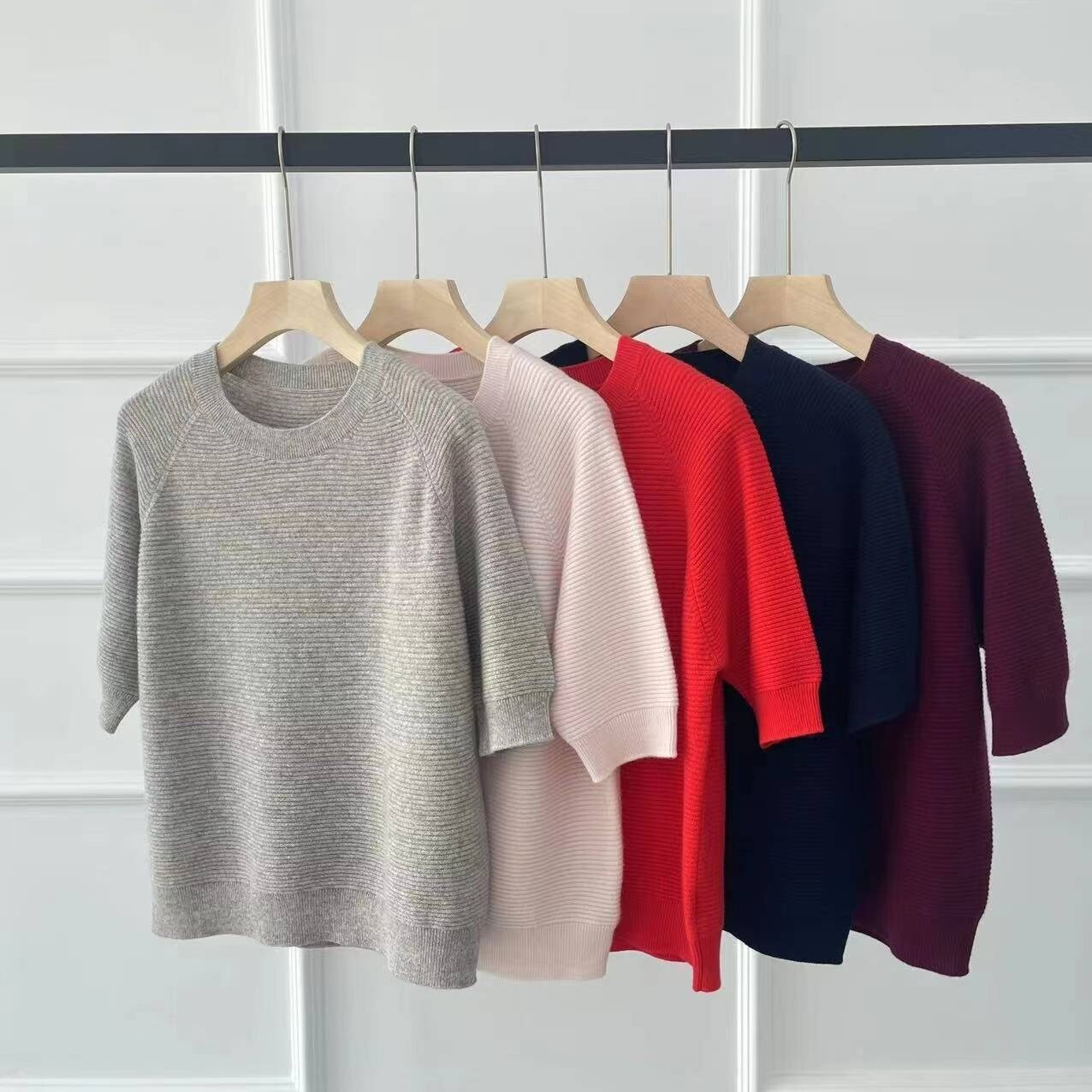 Solid Round Neck Cashmere, Middle Sleeve Cashmere, Women Pullover, Cashmere Sweater