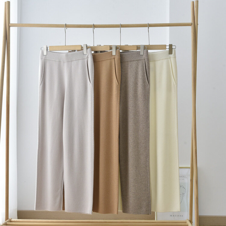 Nanteng New Stock 7GG Pants With Pocket Elastic Elastic Waist Women Knit Pants 100% Cashmere Sweater