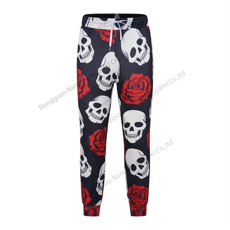 Custom 88%Polyester Sublimation Rose And Skull Pattern Middle Waist Leggings Men Joggers