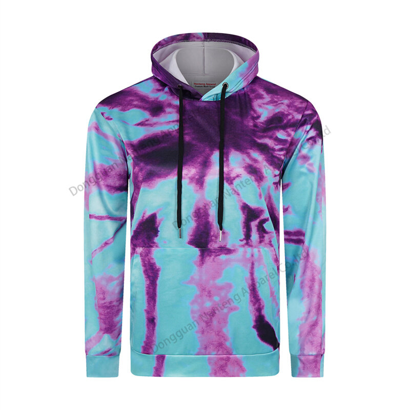 Custom 100%Polyester Sublimation Tie-Dye Pattern Long Sleeve With Pocket Men Pullover Hoodie