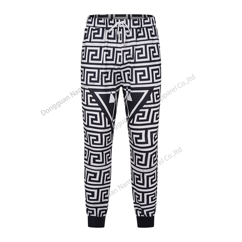 Custom Polyester Sublimation Sports Geometric Full Printed Cropped Ankle Pants Men Joggers