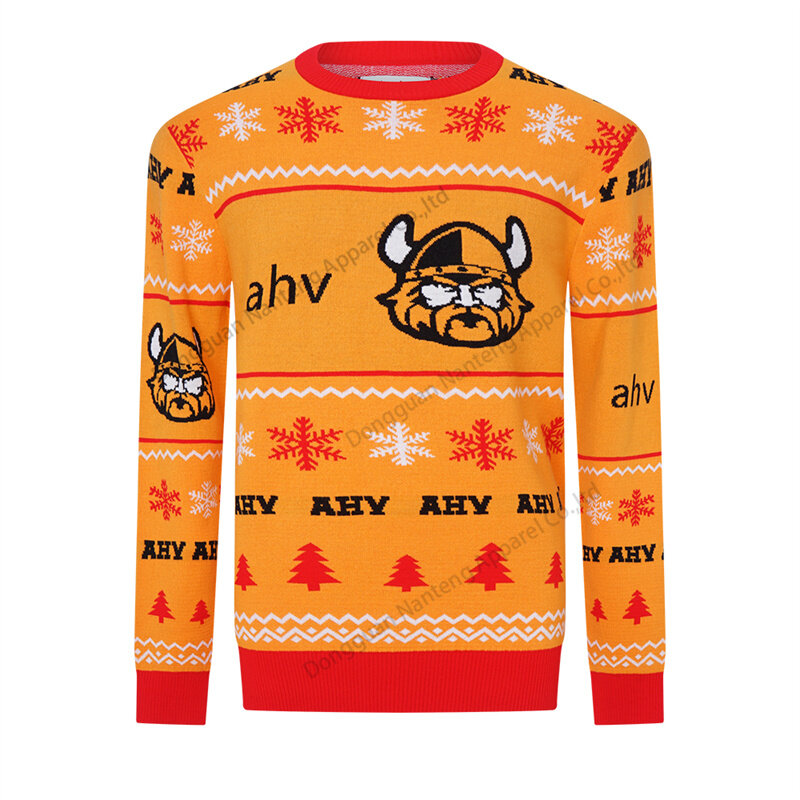 Custom Crew Neck Pullover Snowflake Pattern Jacquard Acrylic Wool Blend Men Christmas Sweater