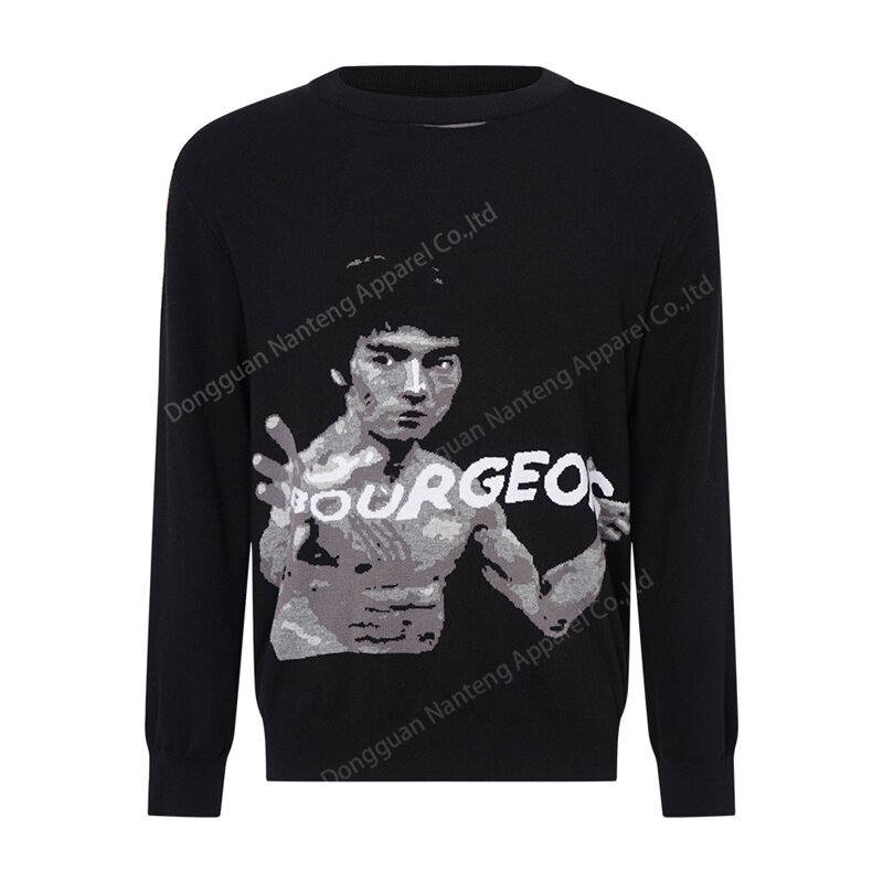 Custom Winter Crew Neck Character Pattern Jacquard Knitwear Cotton Men Pullover Sweater