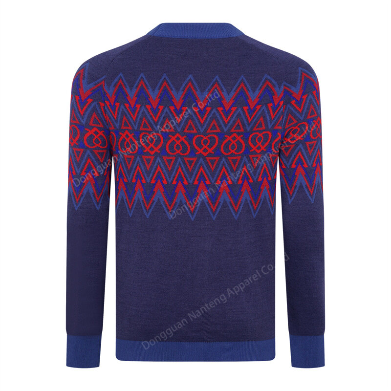 Crew Neck Sweater, gestreepte geometrische patroon Jacquard Geprezen trui, acryl mannen trui, pullover -trui