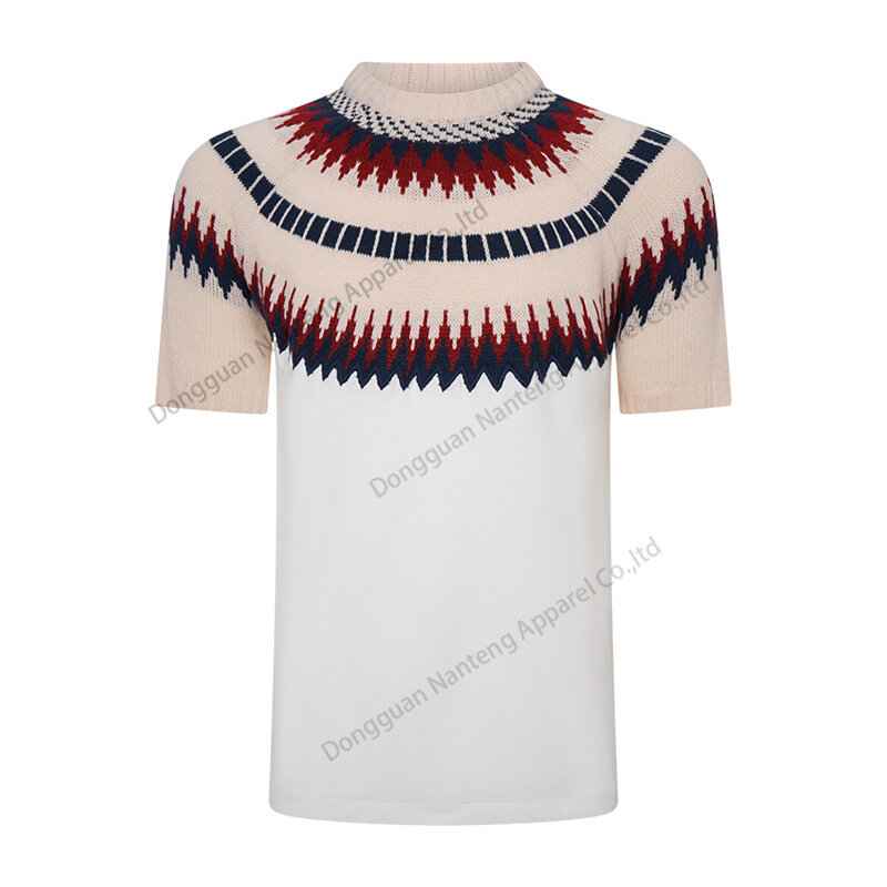 Custom Round Neck Knitted T-Shirt Splicing Acrylic Cotton Blend Women Pullover Sweater