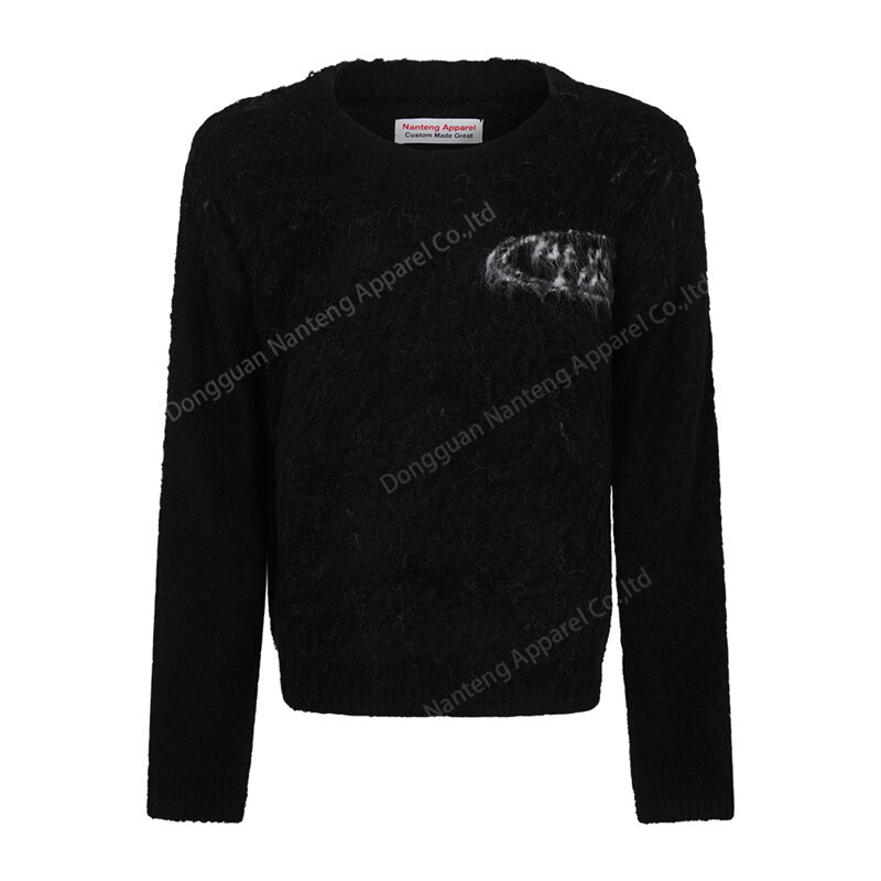 Custom Round Neck Long Sleeves Winter Fluffy Knit Thick Mohair Wool Men Pullover Sweater