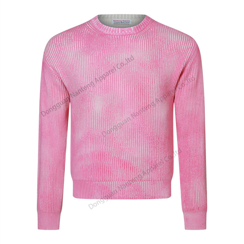 Custom O-Neck Knitwear Washed Stain Knitwear Digital Print Cotton Yarn Men Pullover Sweater