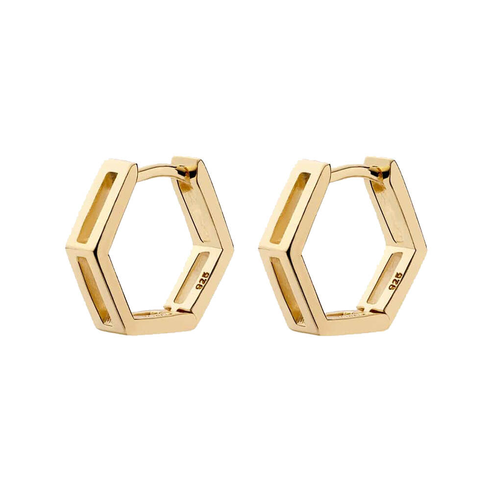 Finefey Hollow Hexagon Factory Direct Silver Huggies 925 Silver Hoop Everyday Wear