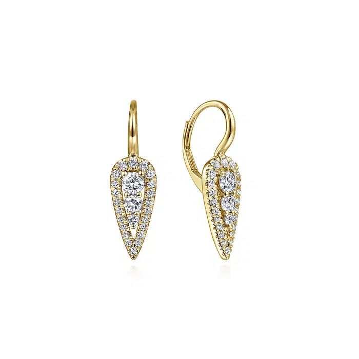 Finefey Drop Seeds Shape Leverback 14K Gold Plating White CZ  Earrings