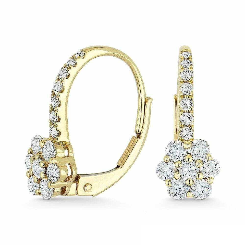 14K Gold Plating Flower Shape Leverback with White CZ