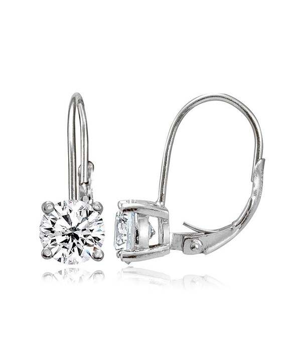 925 Silver Leverback White 5MM Round CZ Rhodium plating over silver